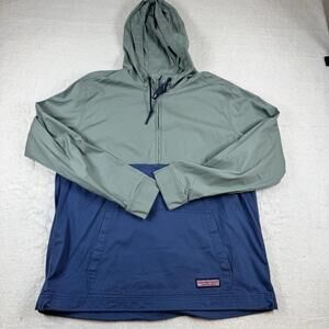 Vineyard Vines Jacket Mens Size L Blue Green Hooded 1/4 Zip Anorak Pullover